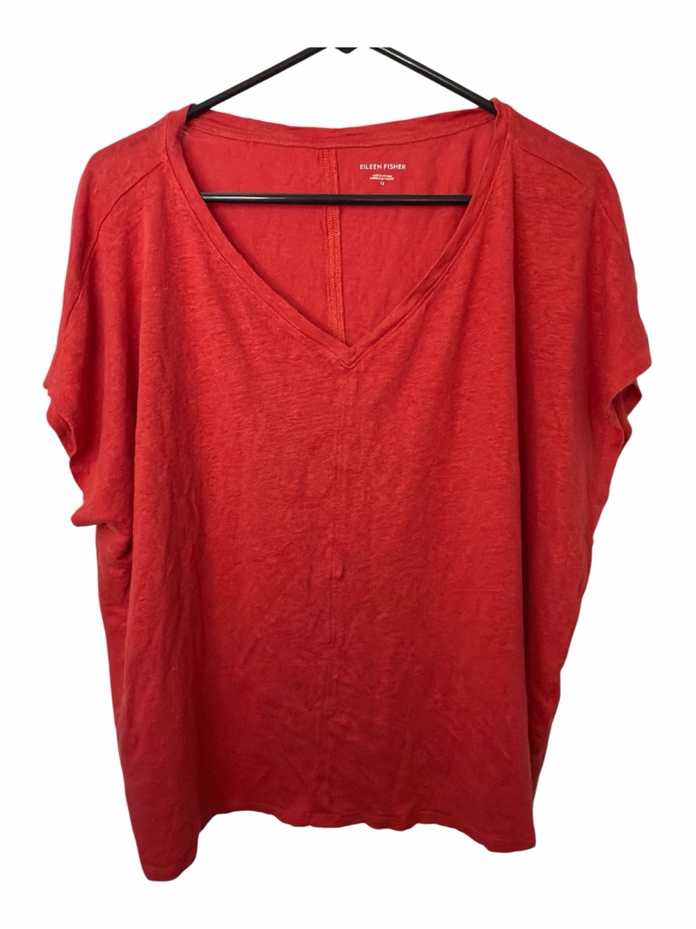 Eileen Fisher Red V-Neck Linen Sleeveless Tee